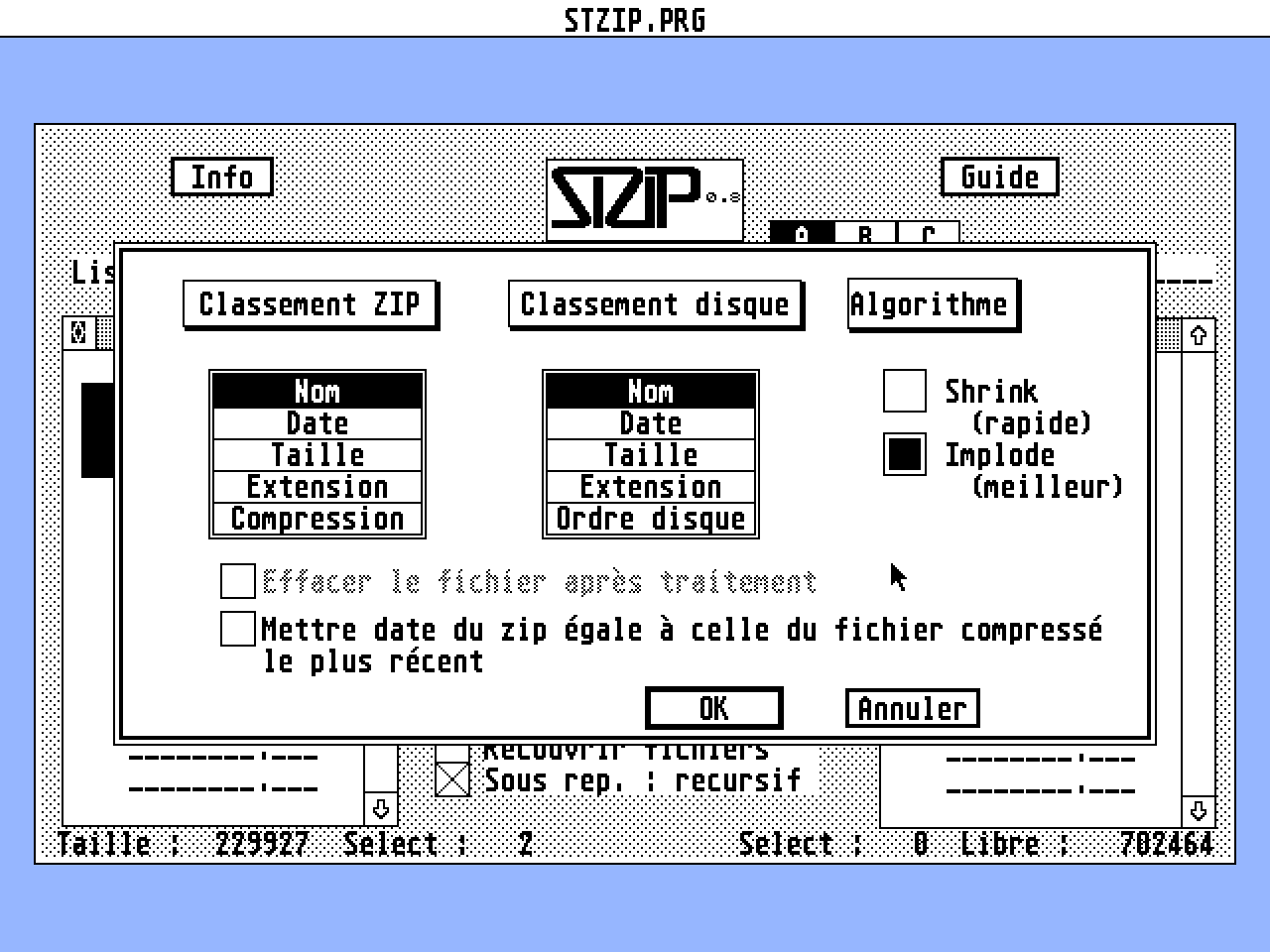 STZIP atari screenshot